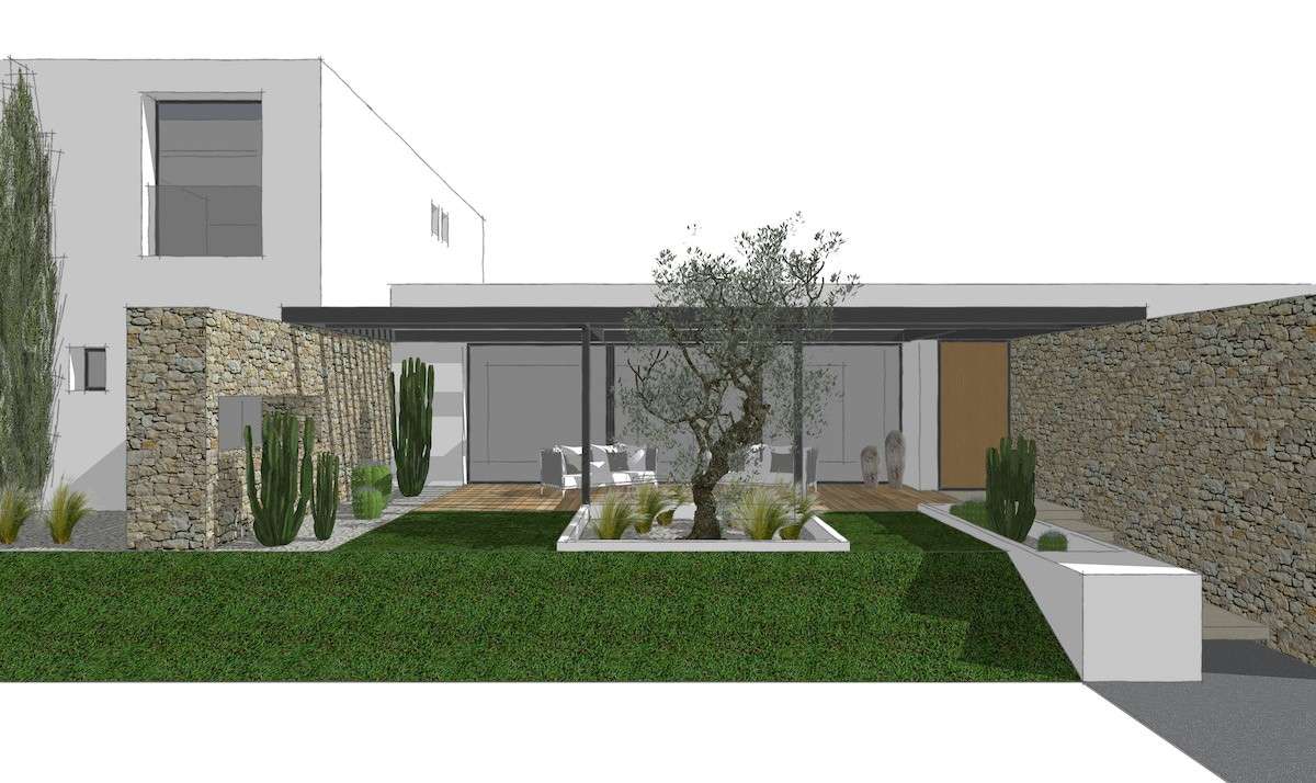 Façade rénovée villa dominante avec vue dégagée