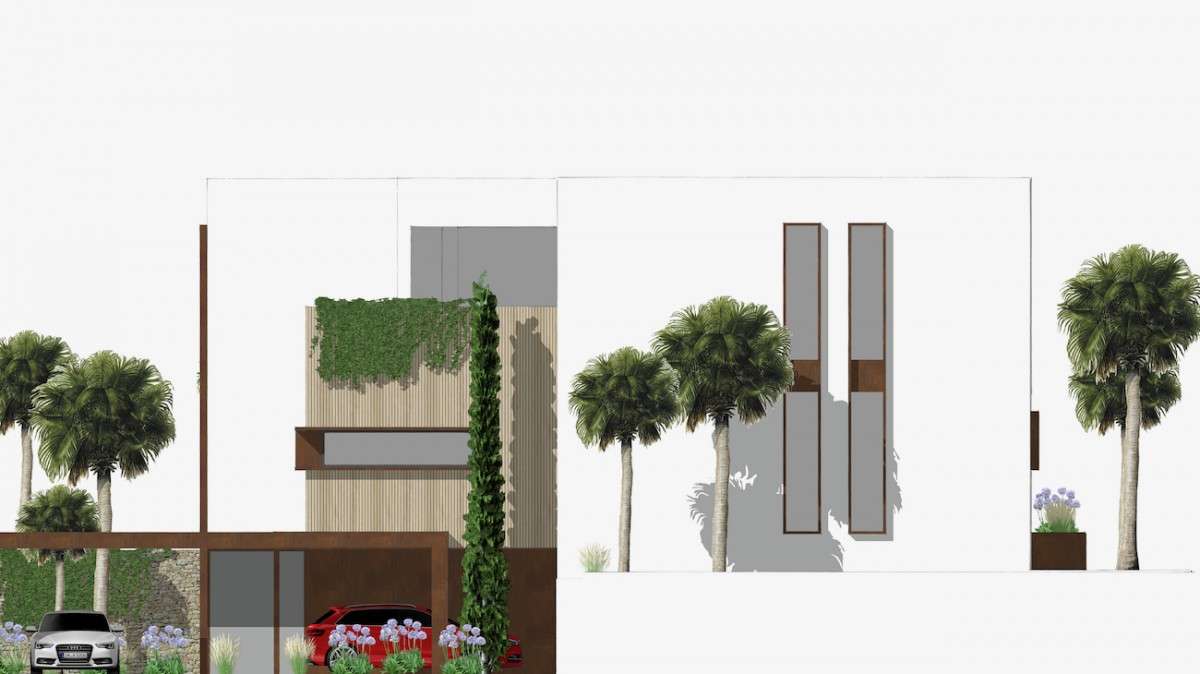Villa avec parement Corten et grandes baies vitrées