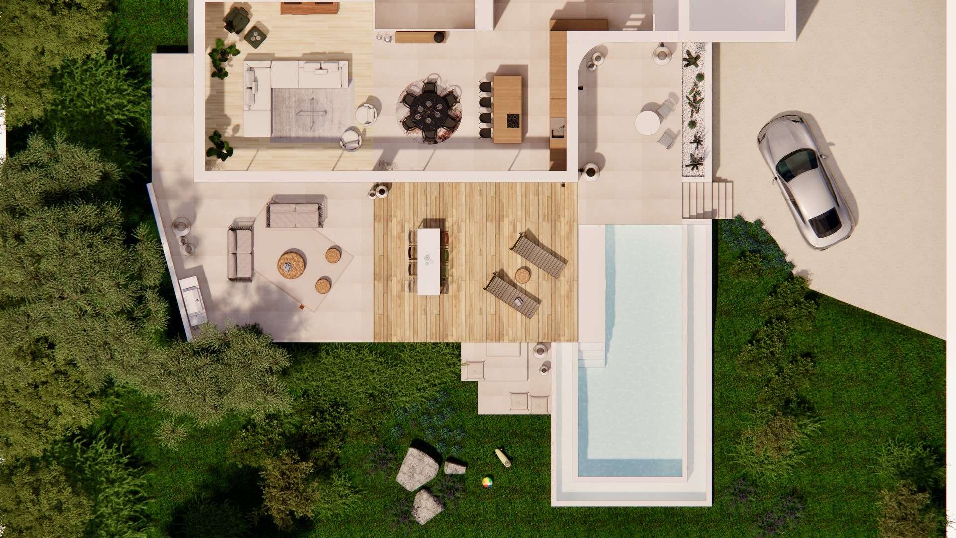 Vue aérienne projet rénovation et extension villa