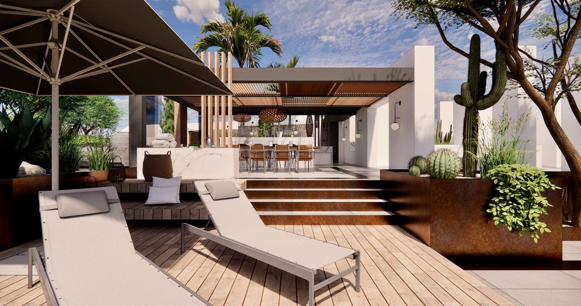 Aménagement paysager jardin méditerranéen villa Montpellier