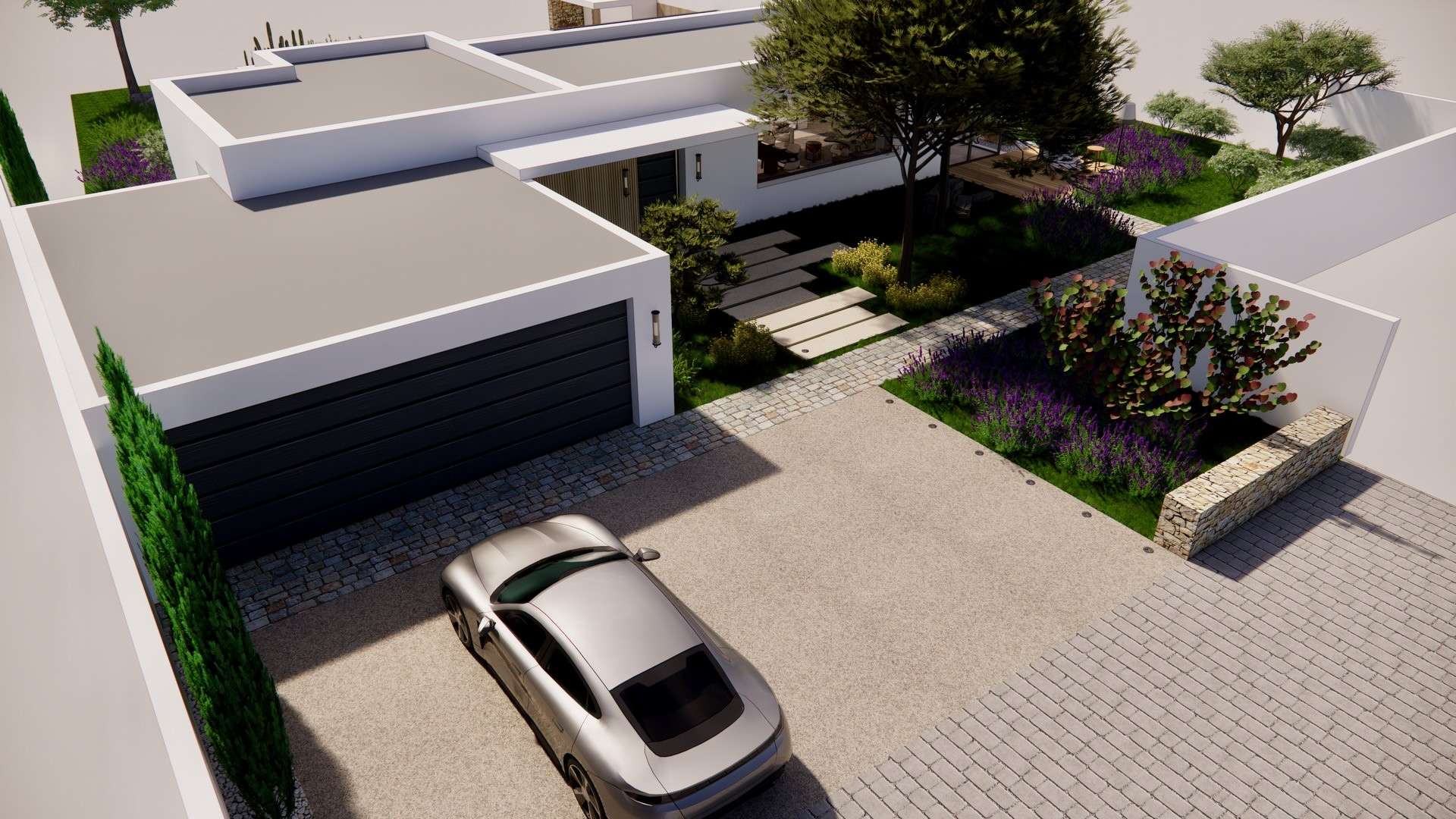 Terrasse couverte avec salon de jardin et pergola